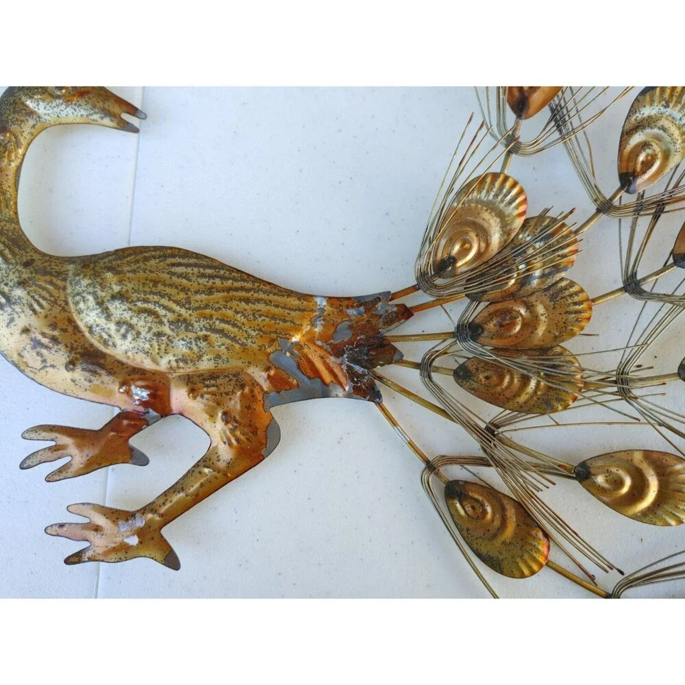 2 RETRO CHIC MCM Home Interiors Metal Peacock 60s 70s Wall Art Hollywood Regency
